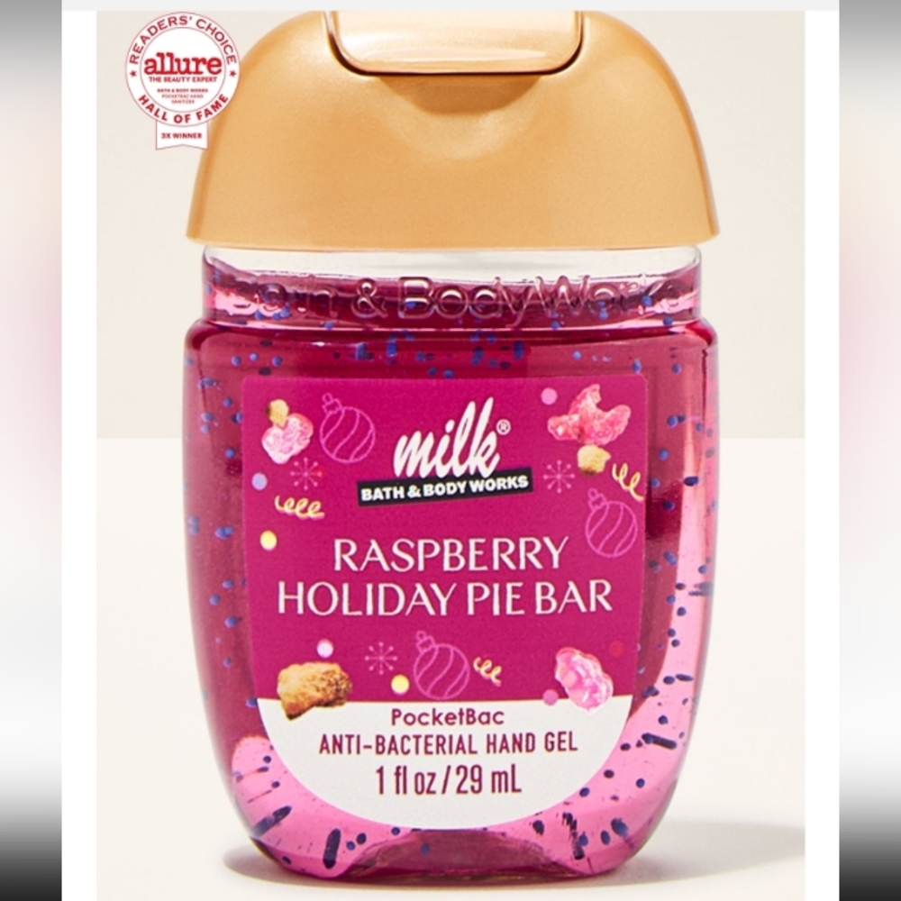 Bath & Body Works Raspberry Holiday Pie Bar Hand Gel - Pink and Gold
